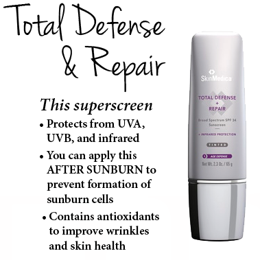 Total Defense and Repair - This superscreen Protects from UVA, UVB, and infrared - You can apply this AFTER SUNBURN to prevent formation of sunburn cells 